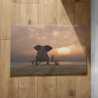 EHOMERY Fußmatte Außen Personalisiert Tiere Fussmatte Aussen Lustig Schmal Elefant Fußmatte Bad Fussmatte Bunt 45x75cm, rutschfeste Dekorative Fußmatte Aus Plüschbaumwolle