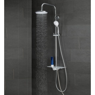 SCHÜTTE AQUASTAR Duschset Regendusche mit Ablage, Duschsystem mit 5-fach verstellbarer Handbrause, Duschsäule mit Duschkopf, Duschset in Chrom/Weiß