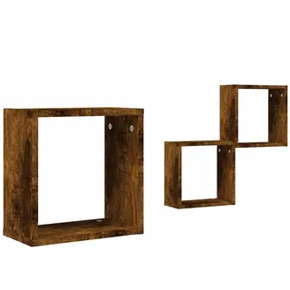 HKTMGDNG Würfelregale 2er Set Räuchereiche Wandregal 30x15x30 cm | Zwei moderne Schweberegale aus Holzwerkstoff für Wohnzimmer und Flur. Platzsparende Ablage für CD, Buch und Deko.