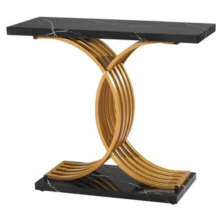 100 cm langer Konsolentisch in Gold, moderner Schreibtisch hinter dem Sofa, rechteckiger Flurtisch aus Holz, schmaler, langer Sofatisch mit Metallb... - Gold/Schwarz