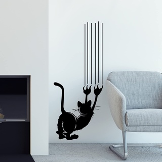 DESIGNSCAPE® Wandtattoo Lustige kratzende Katze mit Kratzspuren | Farbe: weiss | Größe: groß (58 x 140 cm)