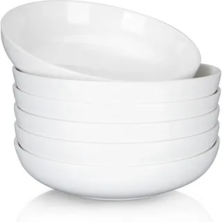 FairyLee Pastateller, 8" Suppenteller, 6 Teilig Pastateller Suppenteller Cremeweiße Porzellan Salatteller Servierteller, Ideal für Pasta, Suppen und Salat, Pastaschalen, Suppenschüssel, Große Schüssel