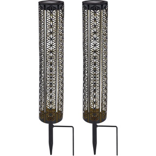 Solar Gartendeko Orientalische Solarlampen für Außen Outdoor Balkon Deko, Dekorstanzungen schwarz gold,  Erdspieß, 1x LED warmweiß, DxH 7x46 cm, 2er Set
