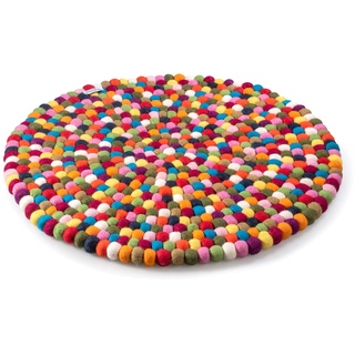 naturling Filzkugelteppich aus 100% Filz handgemacht - Verspielter Teppich für das Kinderzimmer - Spielteppich rund 60cm Durchmesser (Bunt)