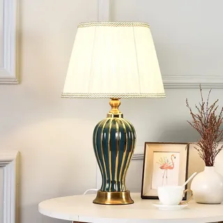 Mengjay Klassische Vintage Art Keramik Tischlampe, Vase-Like-Tuch Lesebuch-Licht Schreibtischlampe Porzellan-Antike Blumen verzierte Nacht Birne Beistelltisch Dresser,für Schlafzimmer/Wohnzimmer