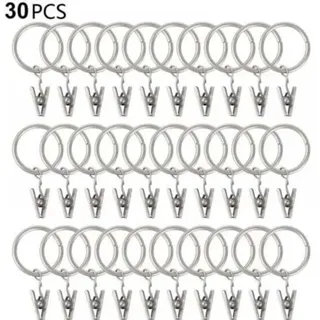 Set Mit 30 Gardinenringen Mit Clips, Robust, Haken Für Gardinenstangenhalterungen, Metallösen Mit Einem Innendurchmesser Von 25 Mm, Für Dekorative Gardinen, Fensterrahmen, Silberfarben