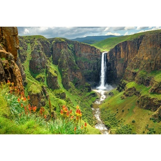 PAPERMOON Fototapete "MALETSUNYANE-WASSERFALL LESOTHO AFRIKA FLUSS BERG" Tapeten Vliestapete, hochwertiger Digitaldruck, inklusive Kleister Gr. B/L: 4,00 m x 2,60 m, Bahnen: 8 St., bunt Tapeten