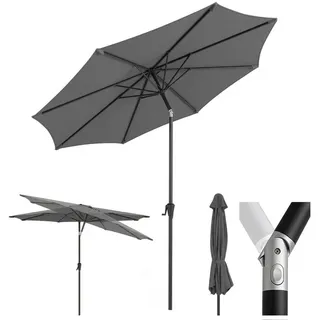 Sekey Sonnenschirm 3m Marktschirm mit Kurbel, Gartenschirm, 8 Streben, Sonnenschutz 50+, LxB: 300,00x300,00 cm, mit/ohne LED-Lichtern, Terrassenschirm Rund grau