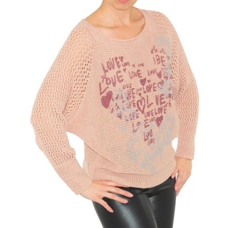 YESET Longpullover Pullover Strick Pulli Love-Blumen Top-Netz leicht Wolle rosa