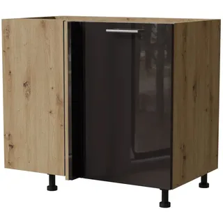 Feldmann-Wohnen Eckschrank Essen (D13U/90, 1-türig, 1 Einlegeboden, 1-St., moderne Optik, lackierte Fronten) 90x50x82cm Eiche Artisan - schwarz Hochglanz (ES-D13U) schwarz