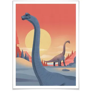 Poster WALL-ART "Brachiosaurus Dino Safari" Bilder Gr. B/H/T: 100 cm x 120 cm x 0,1 cm, Dinosaurier, 1 St., bunt Poster ohne Bilderrahmen