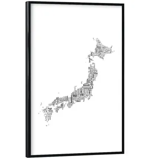 artboxONE Poster mit schwarzem Rahmen 30x20 cm Typografie Japan Map Black 2" - Bild Karte Land Japan