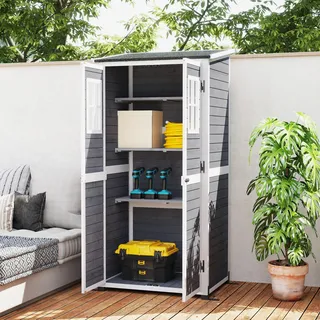 Outsunny Gartenschrank Holz, Geräteschuppen mit Abschließbar Tür 2 Fenstern