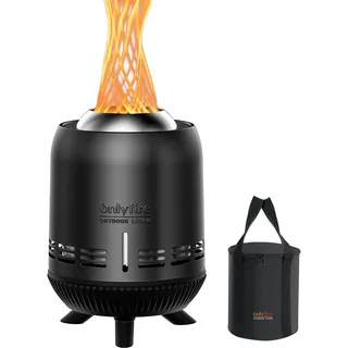 Onlyfire Rauchfreie Pellet Feuerschale, Raucharmer Feuerschalen für den Garten, Tischkamin mit Tragetasche für Balkon & Camping, Edelstahl Tischfeuer für Pellets und Holz, 15x24cm, Schwarz