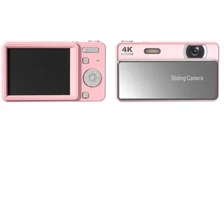 Tragbare gleitende Digitalkamera mit 64 MP Bild, 16x Digitalzoom, eingebautem Blitz, 4K-Video und elektronischer Bildstabilisierung für den Außenbereich (rosa)