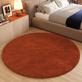 TAPISO Essence Teppich Rund Orange Terracotta Hochflor Langflor Shaggy Einfarbig Flauschig Schlafzimmer Wohnzimmer Kinderzimmer ÖKO-TEX 240 x 240 cm