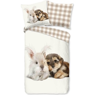 Traumschlaf, Bettwäsche, Hase und Hund (Bettwäsche Set, 135x200 cm + 80x80 cm)