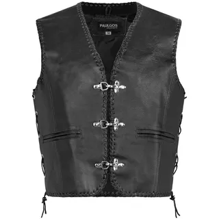 PAULGOS Lederweste Biker Kutte Clubweste Chopper Weste 100% Echtleder - BW6 - Schwarz - L