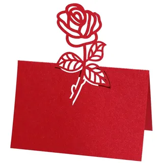Uposao 50 Stück Tischkarten Hochzeit,Hohle Rose Blumen Platzkarten Grußkarten Namenskarten Sitzplatzkarten Blanko Namensschilder für Hochzeiten Geburtstag, Konfirmation, Kommunion, Taufe Feier,Rot