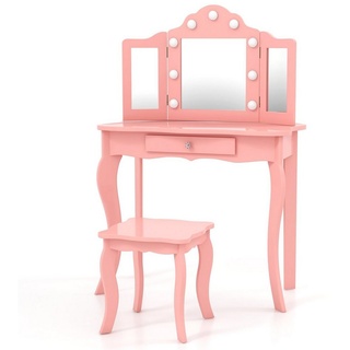 KOMFOTTEU Schminktisch (Set, 2-St), mit Spiegel, Hocker & LED-Lichter rosa