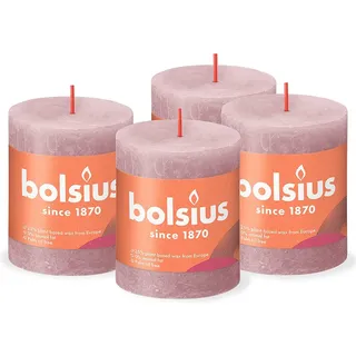 Bolsius Rustikale Stumpenkerze - Altrosa - 4 Stück - Lange Brenndauer von 35 Stunden - Haushaltskerze - Innendekoration - geruchlos - natürliches veganes Wachs - ohne Palmöl - 8 x 7 cm