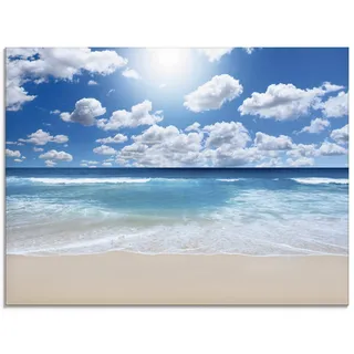 ARTland Wanddeko Glasbilder Wandbild Glas Bild einteilig 80x60 cm Querformat Strand Meer Sommer Karibik Südsee Urlaub Natur Sand Himmel Wolken T8KG