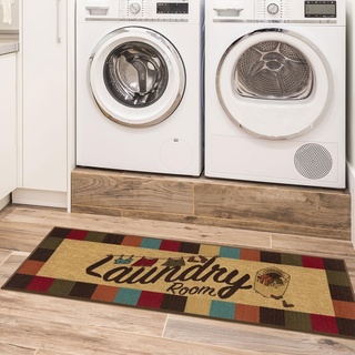 Ottomanson Laundry-Kollektion Teppichläufer mit Gummirückseite und kariertem Rand, 50 cm x 150 cm, mehrfarbig