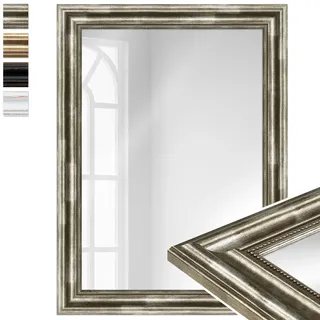 WANDStyle großer Spiegel Silber, großer Wandspiegel Vintage 52x70 cm | Barock Spiegel, Hängespiegel groß, Badspiegel Holz, Flurspiegel Wand, Standspiegel, H550 - Made in Germany