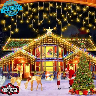 Eisregen Lichterkette Außen Warmweiß, 5M Fenster Lichterkette Outdoor Lichtervorhang Innen Außen Weihnachtsbeleuchtung Weihnachtsdeko Für Party... - Gelb