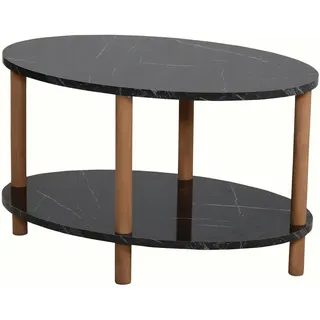 [en.casa] Couchtisch Højreby mit unterer Ablage Wohnzimmertisch Kaffeetisch 43 x 70 x 44 cm Oval Marmor, schwarz