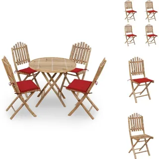 vidaXL 5-tlg. Garten-Essgruppe mit Kissen Klappbar Bambus - Gartenmöbel-Sets - Rot