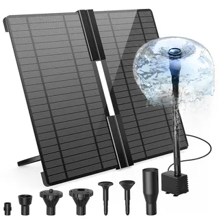 AMZtime Solarbrunnen für Draussen, Aufrüstung 20W Falten Solar Teichpumpe | Solar Springbrunnen für Außen mit 6 Fontänenstile und Verstellbarem Ständer Teichpumpe Solar für Garten,Teich,DIY-Wasserspiel