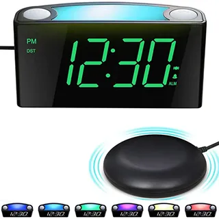 Vibrationswecker für Gehörlose&Tiefschläfer, Wecker mit Laut Alarm, Bett-Shaker, Typ-C-Ladegerät,Großes LED-Anzeige&Dimmer, Farbwechsel Nachtlicht,Batterie-Backup,Schreibtisch Schlafzimmer Reisewecker