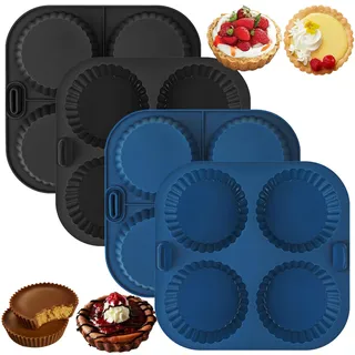 Webake Mini Törtchen Formen 4 Stück Tarteform Silikon Quicheform Klein 7.5 cm Tart Form Airfryer Silikonform Quiche Backform