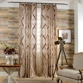 Mesnt Halbtransparente Gardinen, Transparenter Vorhang mit gestricktem Unendlichkeitssymbol-Muster, halbtransparent aus Polyester, Braun-Haken, 132x244CM-2 STÜCK