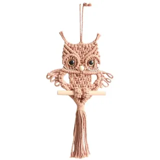 YKAFADE Makramee Eule Wandbehang,Handgewebter Eulenkunst Wanddekoration Wandbehang Dekor gewebt Wandteppich Böhmische Tapisserie Boho Deko Ornamente für Zuhause Schlafzimmer Wohnzimmer,Rot Rosa