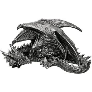 Figuren Shop GmbH Dekofigur Drachen Figur – Schwarz Silber Statue Fantasy Deko Sammlerfigur 17 cm schwarz