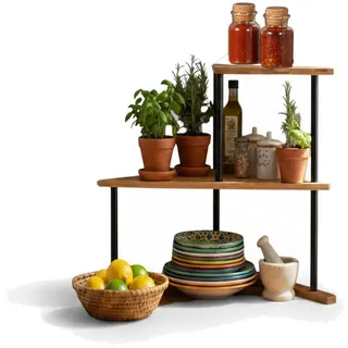 LS-LebenStil Küchenregal Holz Küchenregal Eckregal 39x52cm Metall stehend Aufbewahrungsregal, Küche & Bad - Gewürzregal über Eck - Organizer für Tassen Gewürze 1-tlg., Dekoregal als für Arbeitsplatte - Badregal Ablage Modern Platzsparend braun