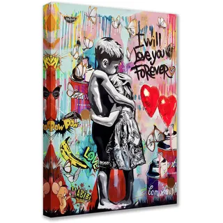 Tucocoo Kunst für Zuhause, Wände, Banksy Straße, Graffiti-Bilder, abstrakte, bunte Gemälde, 1 Panel, Leinwand, Pop-Art, moderne Kunstwerke, fertig zum Aufhängen, 40 x 60 cm
