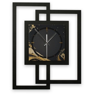 Kreative Feder Wanduhr Design-Wanduhr „Golden Liquid“ in modernem Metallic-Look (ohne Ticken; Funk- oder Quarzuhrwerk; elegant, außergewöhnlich, modern) schwarz