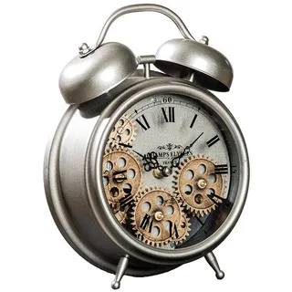 Gilde Tischuhr „Wecker“ 52652 – Retro-Design mit Zahnradmotiv, Metall, 19,5 × 25,5 cm