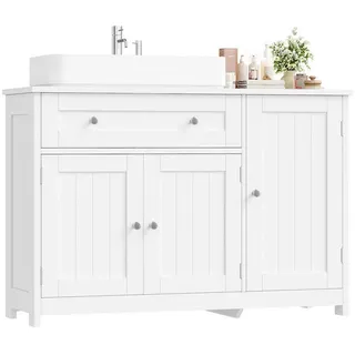 Homfa Waschbeckenunterschrank Unterschrank Badezimmerschrank mit 1 Schublade und 3 Türen, Breite 90 cm, freistehend weiß