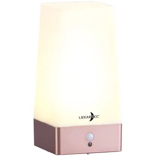 Lunartec Nachttischlampe mit USB: LED-Akku-Tischlampe mit PIR-Bewegungs-Sensor, USB, warmweiß, eckig (Nachttisch-Lampe, Tischlampe Akku Bewegungsmelder, Leuchte)