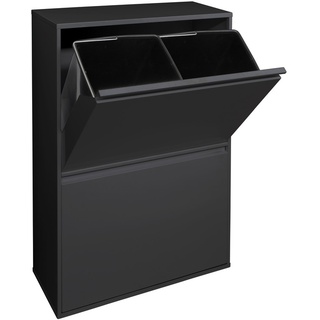 ARREGUI Basic CR606-B Recycling Abfalleimer / Mülleimer aus Stahl mit 4 Inneneimern, 4 Fach Mülltrennsystem, 4 x 17L (68 L), schwarz