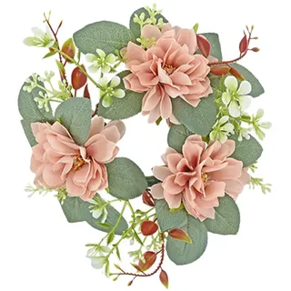 Yardwe Künstliche Rosen-Kerzenringe Blumenkränze mit Eukalyptusblättern Grüner Stumpenkerzen-Laternenring für Hochzeit Tafelaufsatz Weihnachtsfeier Heimtischdekoration