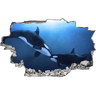 Wandtattoo Wandsticker Wandaufkleber 3D-Effekt Durchbruch Orca Killerwal Wal für Babyzimmer Kinderzimmer 60x90cm
