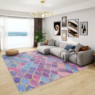 Meerjungfrauen Teppich Kinder - Teppich Wohnzimmer Schlafzimmer Mädchen Meerjungfrau, Großer Teppich Regenbogen Gradient, Weich Kurzflor & Waschbar & rutschfest Teppich, Kinderteppich, 120x180 cm