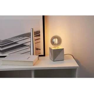 Tischleuchte Silver Jewel Silber Beton max. 20W E27 Lampe Textilkabel Schalter