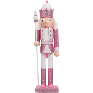 NUOBESTY 1 Stück Nussknacker Figur 30cm, Große Holz Nussknacker Dekoration in Rosa, Soldat Puppenfigur für Weihnachten und Festliche Wohnkultur