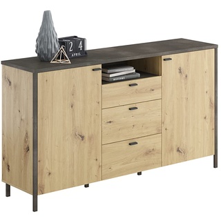 FMD Möbel IN- LOFT 11 Sideboard, Holzwerkstoff, Artisan Oak Nb/Stahl dunkel, rechteckig